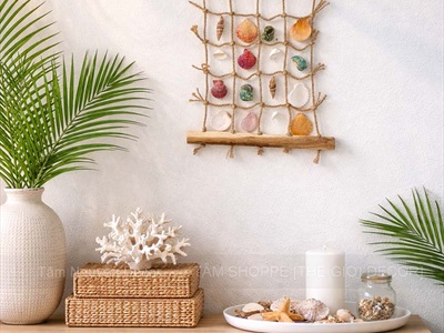 Lưới dây thừng sò ốc Việt Nam thủ công [3 Size - Sò ốc thật] Rộng 30-40-50cm PKT-BIEN-06